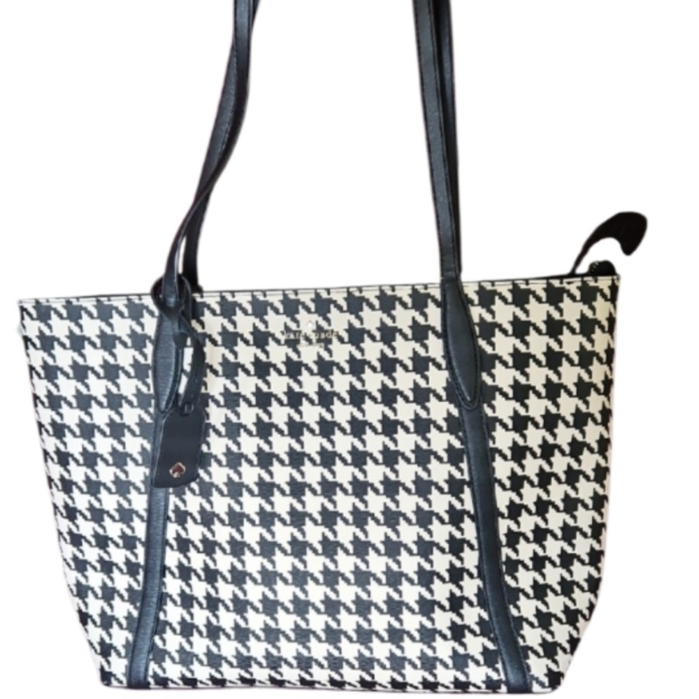 Kate Spade Black and White Monochrome Houndstooth Tote